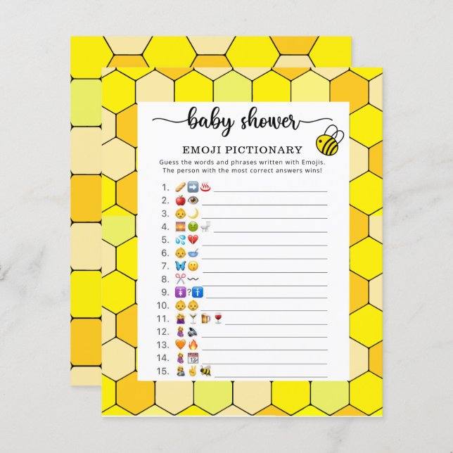 Little Bee Baby Dusche Emoji Picktionary (Vorne/Hinten)