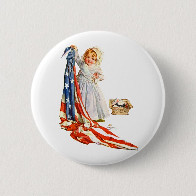 Little Betsy Ross und die amerikanische Flagge Button (Vorderseite)