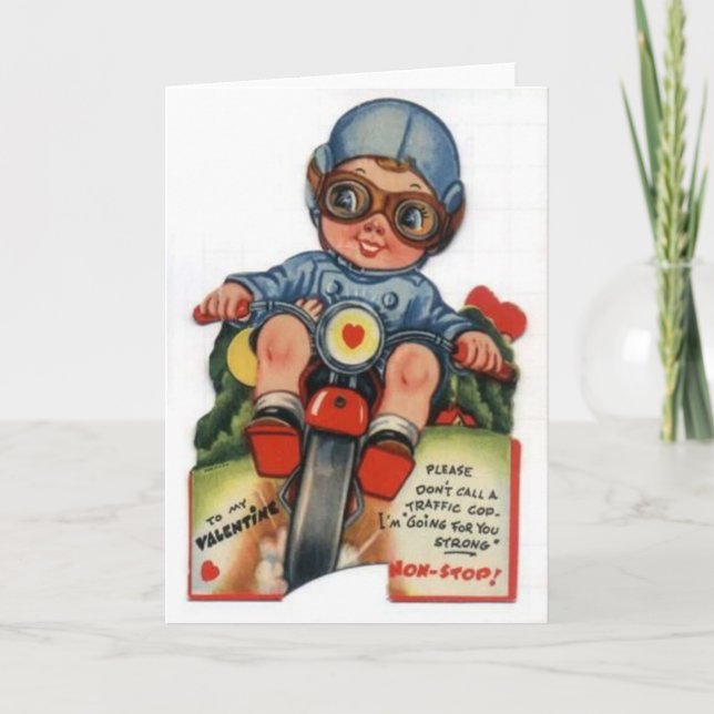 Little Biker Boy Vintag Valentine Feiertagskarte (Vorderseite)