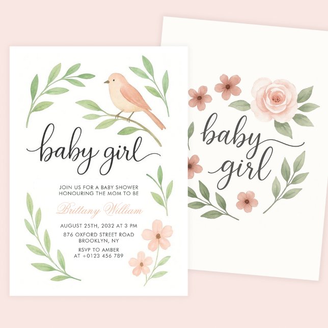 Little Bird Baby Shower Pink Baby Girl Einladung (Von Creator hochgeladen)