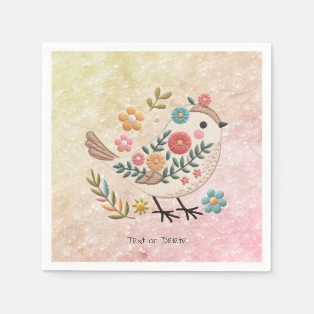 Little Bird Blätter Blume Rosa Napkins Serviette (Vorderseite)