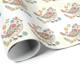 Little Bird Blätter Blume Rosa Wrapping Paper Geschenkpapier