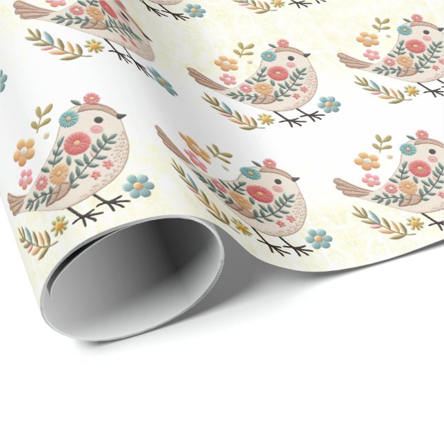 Little Bird Blätter Blume Rosa Wrapping Paper Geschenkpapier (Rolleneckpunkt)