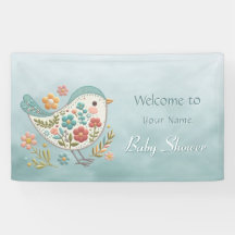 Little Bird Blue Pink Blume Babydusche