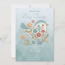 Little Bird Blue Pink Blume Babydusche