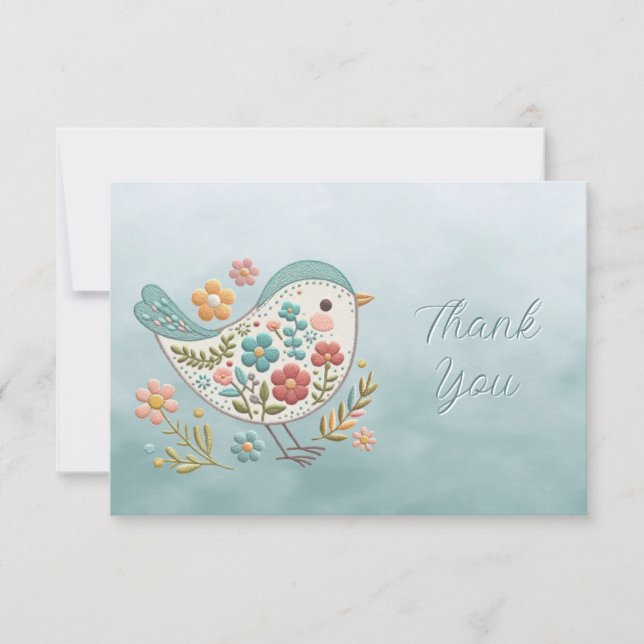 Little Bird Blue Pink Blume Danke Karte (Vorderseite)