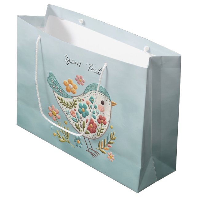 Little Bird Blue Pink Blume Geschenktasche Große Geschenktüte (Vorderseite Schrägansicht)