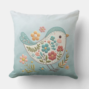 Little Bird Blue Pink Blume Kissen
