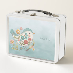 Little Bird Blue Pink Blume Metal Lunch Box