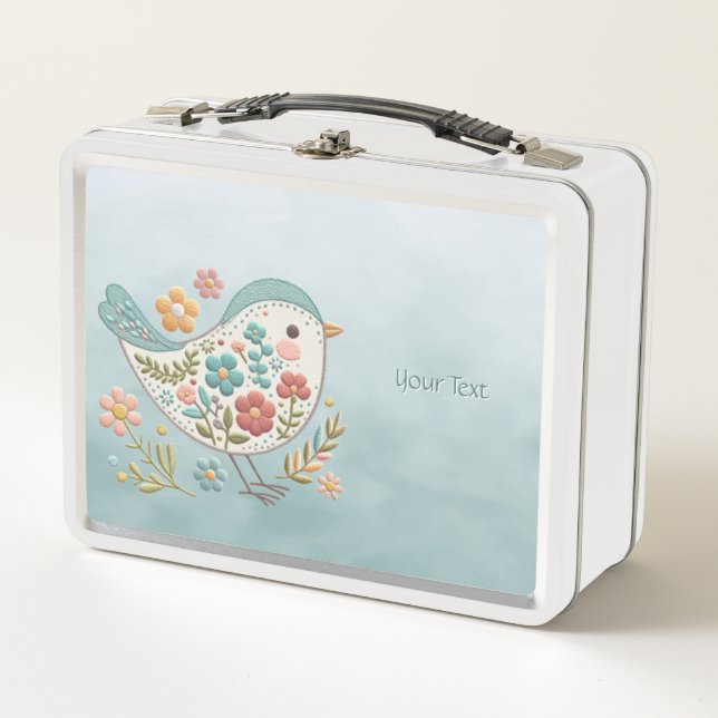 Little Bird Blue Pink Blume Metal Lunch Box (Vorderseite)