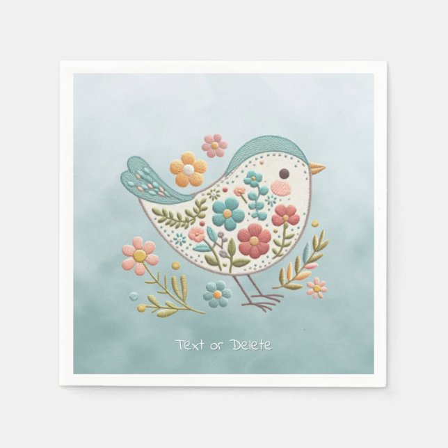 Little Bird Blue Pink Blume Napkins Serviette (Vorderseite)