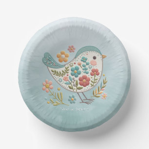 Little Bird Blue Pink Blume Paper Bowl Pappteller
