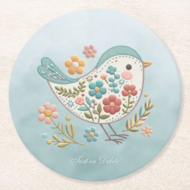 Little Bird Blue Pink Blume Paper Untersetzer (Vorderseite)