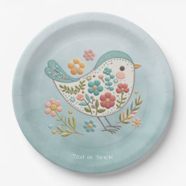 Little Bird Blue Pink Blume Papierplatte Pappteller