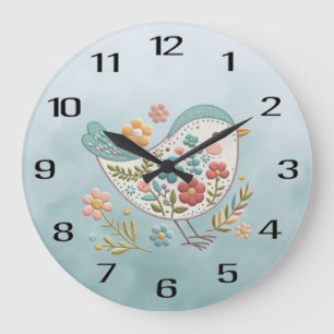 Little Bird Blue Pink Blume Wall Clock Große Wanduhr