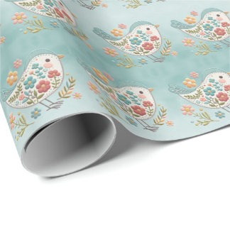 Little Bird Blue Pink Blume Wrapping Paper Geschenkpapier