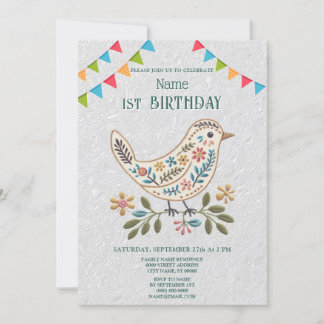Little Bird Colorful Floral Geburtstagsparty Einladung