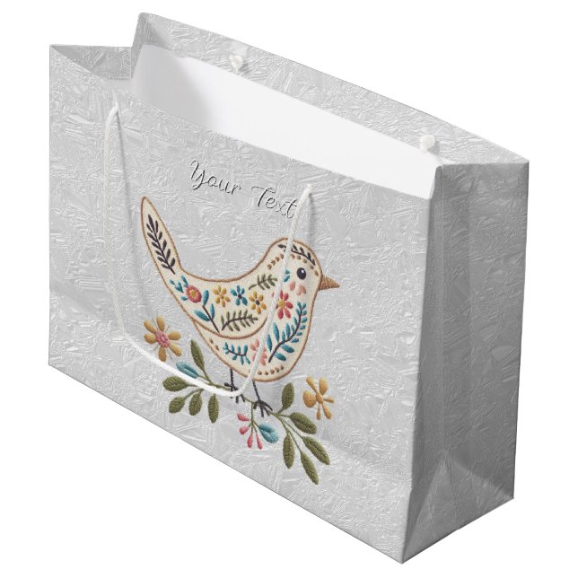 Little Bird farbenfrohe florale Geschenktasche Große Geschenktüte (Vorderseite Schrägansicht)