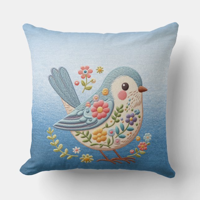 Little Bird Floral Blue Throw Kissen (Vorderseite)