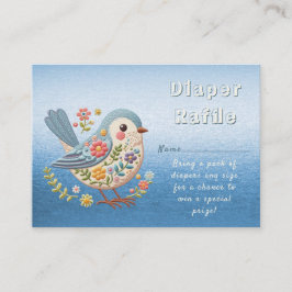 Little Bird Floral Embroidery Blue Baby Dusche Begleitkarte