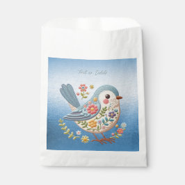 Little Bird Floral Embroidery Blue Favor Bags Geschenktütchen