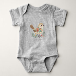 Little Bird Floral Embroidery Gold Baby Bodysuit Baby Strampler