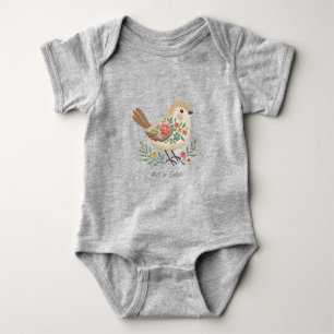 Little Bird Floral Embroidery Gold Baby Bodysuit Baby Strampler