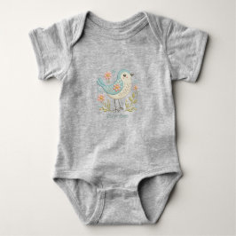 Little Bird Floral Embroidery Green Baby Bodysuit Strampler