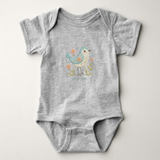 Little Bird Floral Embroidery Green Baby Bodysuit Strampler