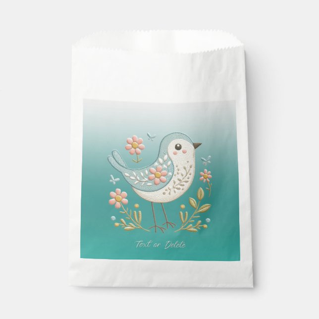 Little Bird Floral Embroidery Green Fevor Bags Geschenktütchen (Vorderseite)