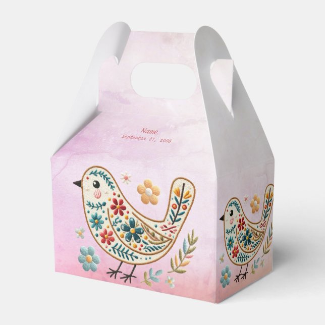 Little Bird Floral Embroidery Pink Fevor Box Geschenkschachtel (Vorderseite)