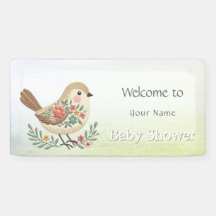 Little Bird Floral Gold Baby Dusche Banner