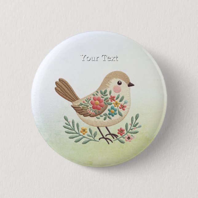 Little Bird Floral Gold Button (Vorderseite)