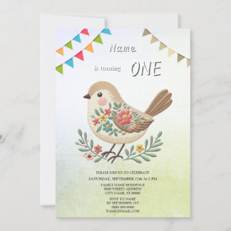 Little Bird Floral Gold Geburtstagsparty Einladung