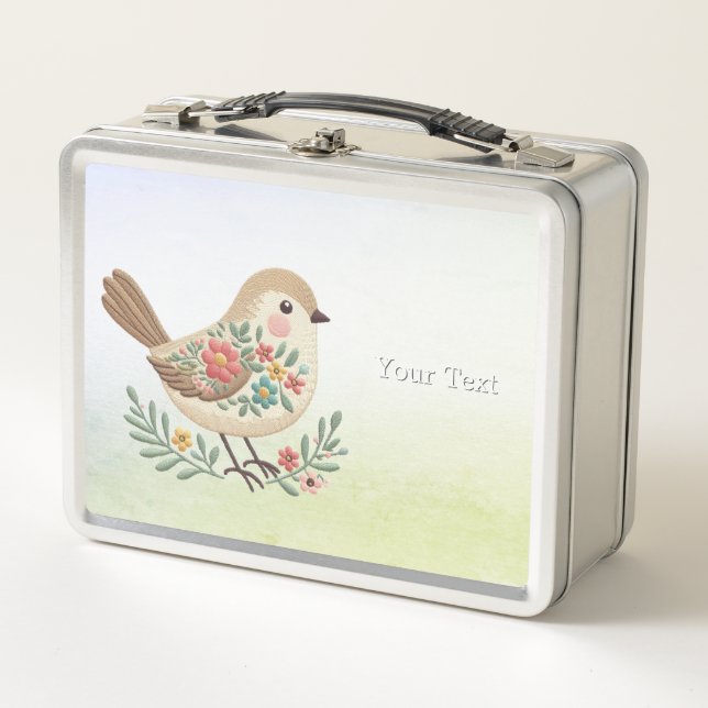 Little Bird Floral Gold Metal Lunch Box (Vorderseite)