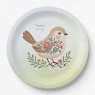 Little Bird Floral Gold Paper Plate Pappteller