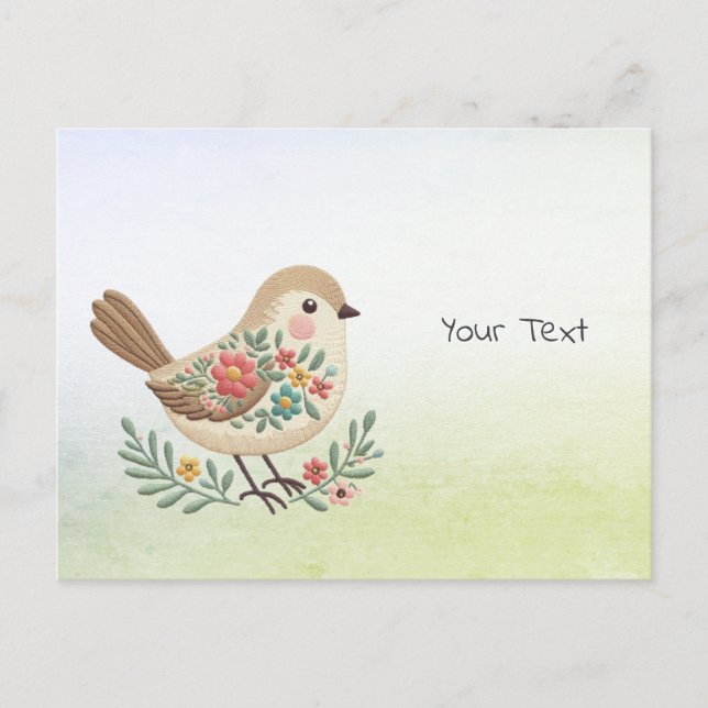 Little Bird Floral Gold Postcard Postkarte (Vorderseite)