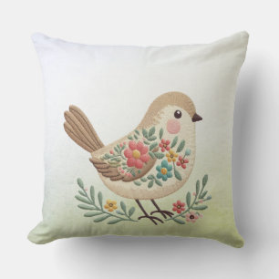 Little Bird Floral Golden Throw Kissen