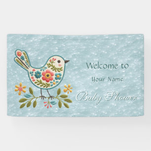 Little Bird Floral Green Blätter Baby Shower Banner