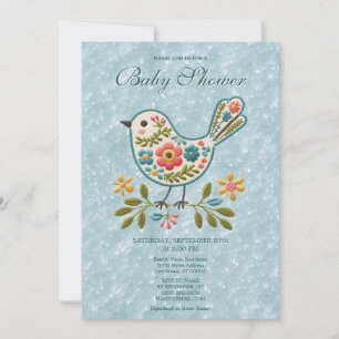 Little Bird Floral Green Blätter Baby Shower Einladung