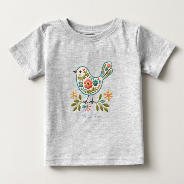 Little Bird Floral Green Blätter Baby T - Shirt (Vorderseite)