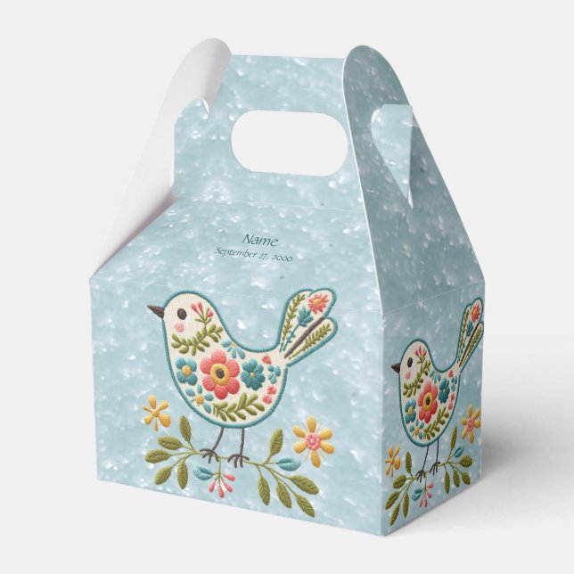 Little Bird Floral Green Blätter Gefälligkeitsbox Geschenkschachtel (Vorderseite)