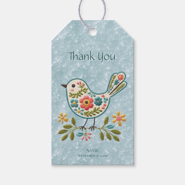 Little Bird Floral Green Blätter Geschenkmarke Geschenkanhänger (Vorderseite)