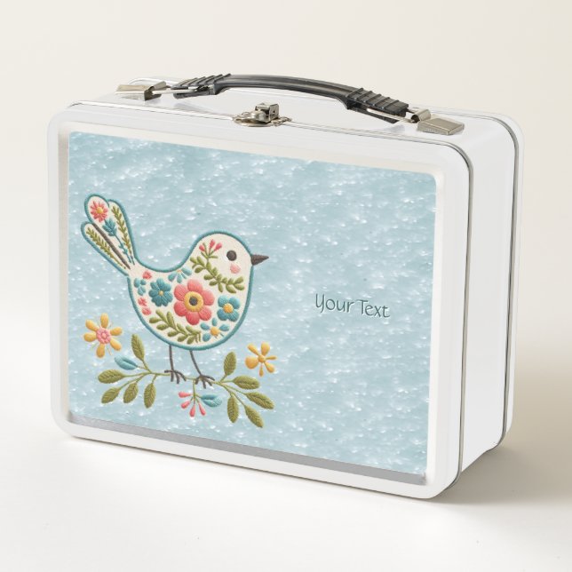 Little Bird Floral Green Blätter Metal Lunch Box (Vorderseite)