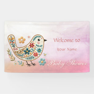 Little Bird Floral Pink Baby Dusche Banner
