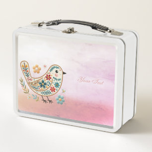 Little Bird Floral Pink Metal Lunch Box