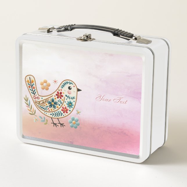 Little Bird Floral Pink Metal Lunch Box (Vorderseite)