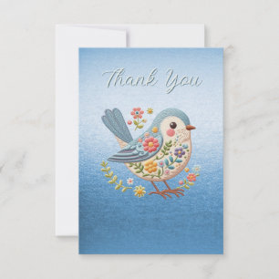 Little Bird Floral Stickerei Blau Danke Karte