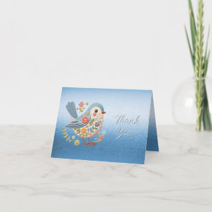 Little Bird Floral Stickerei Blau Danke Karte