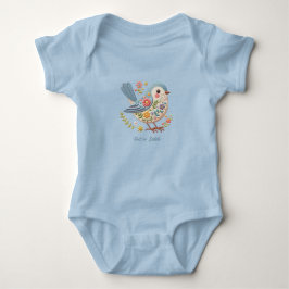 Little Bird Floral Stickerei Blue Baby Bodysuit Strampler